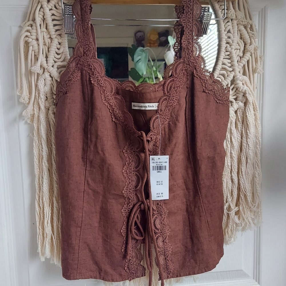 Abercrombie & Fitch Brown Lace-Trim Tie-Front Tank - Picture 2 of 6